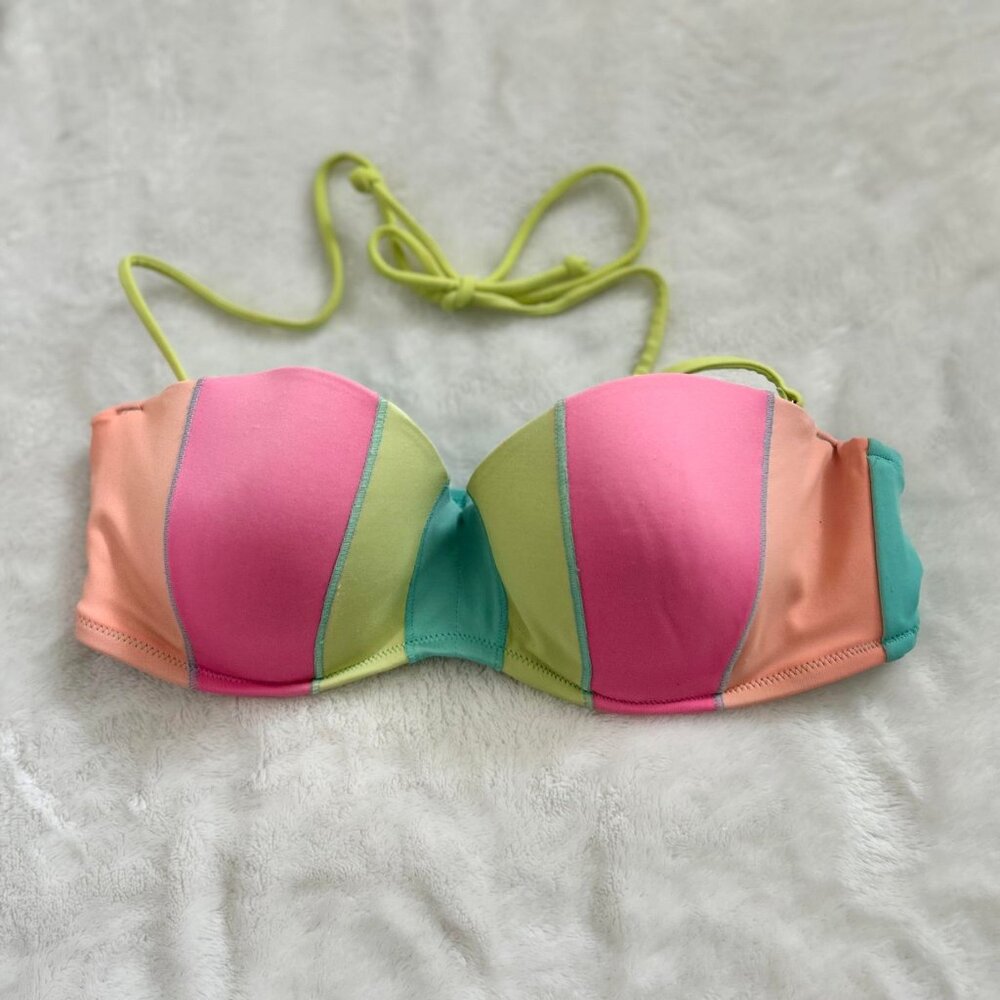 Victoria's Secret Neon Pink, Lime & Peach Strapless Bikini Top